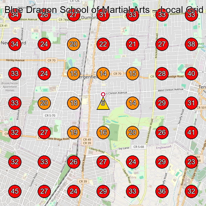 Blue Dragon School of Martial Arts GeoGrid visibility map for Martial Arts School in Bergenfield